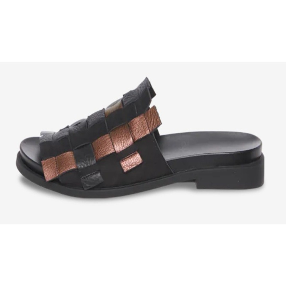 Arche Makkho Woven Leather Slide Sandals Black Bronze Silver Metallic Flat EU 37 - Picture 12 of 14